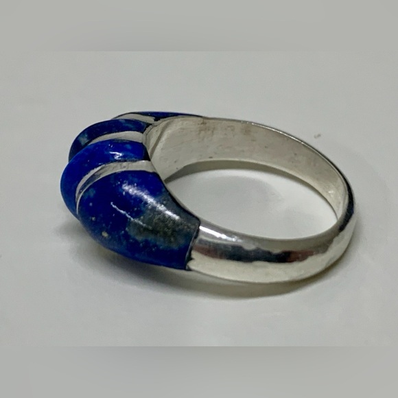 Early 20th Century Antique Art Deco Sterling Silver Lapis Lazuli Ring - Picture 6 of 16
